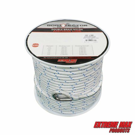 EXTREME MAX Extreme Max 3006.2508 BoatTector Double Braid Nylon Anchor Line w Thimble-3/8" x 300' w/ Blue Tracer 3006.2508